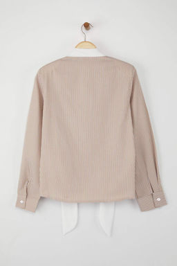 Bej Cizgili Sal Yaka Detayl? Gomlek TWOAW26GO00034 - Trendyolmilla фото 8