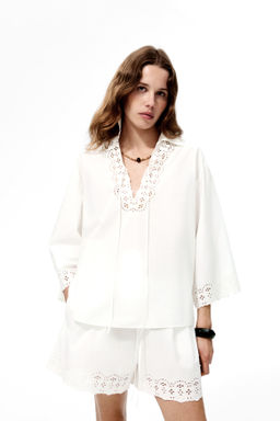 Pantal?n corto de algod?n con bordado ingl?s - H&m фото 3