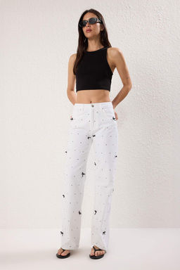 Trendyolmilla Mavi Kurdele/Fiyonk Detayl? Tasl? Normal Bel Wide Leg Jeans TWOSS25JE00234  фото 5