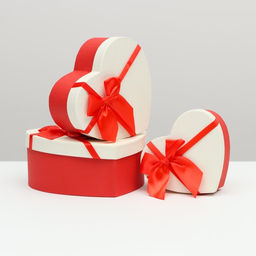 Набор подарочных коробок сердце 3 в 1, Красный бант, 22?20?9; 19?17?7.5; 16?13.5?6 см