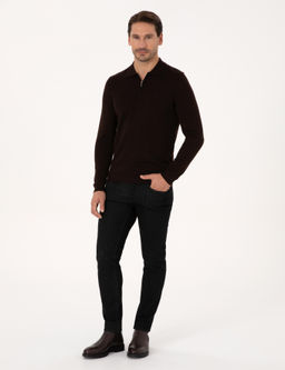 Kahverengi Slim Fit Pamuk Kar___ml_ Bisiklet Yaka Basic Triko Kazak - Cacharel фото 4