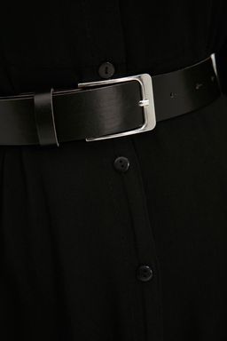 TRENDYOLMILLA Siyah Kemerli Midi Dokuma Gomlek Elbise TWOAW21EL1428  фото 10