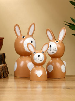 Набор сувенирный Зайки, h=15 см, h=13 см, h=10.5 см, дерево, коричневый