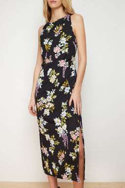 Siyah Cicekli A Kesim Kolsuz Midi Dokuma Elbise TWOSS24EL00440 - Trendyolmilla фото 3