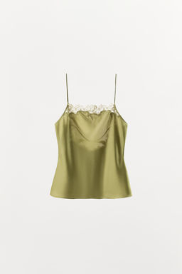 TOP LENCERO SATINADO ENCAJE / Verde - Zara фото 5