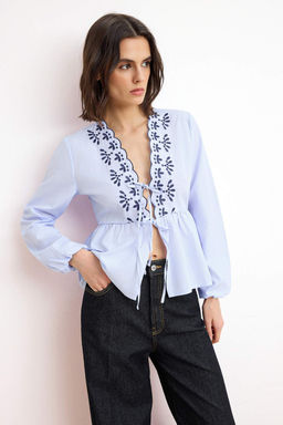 Mavi Cizgili Nak?sl? Dilimli Gomlek TWOSS26GO00098