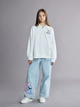 Wideleg Stitch Bask?l? K?z ?ocuk Jean Pantolon