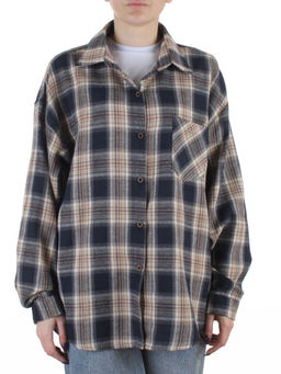 C506 BLUE/BEIGE Рубашка женская оверсайз (95% хлопок, 5% спандекс)