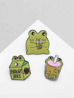 Набор значков (3 шт.) Лягушачьи напитки, цвет зелёный в чёрном металле