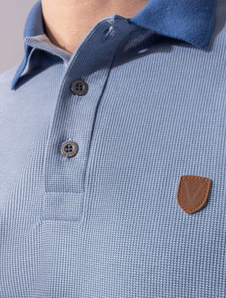 Поло Vilatte из хлопка темно-голубое  фото 2