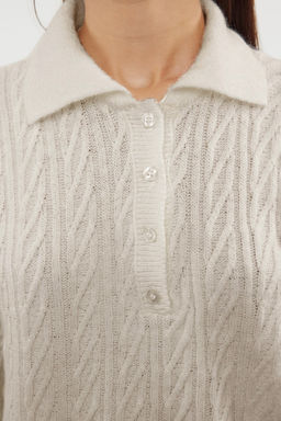 Ekru Genis Kal?p Yumusak Dokulu Triko Kazak TWOAW21KZ2635