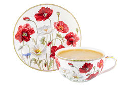 Чашка для капучино + блюдце 350 мл 14*11*6 см "Маки" NEW BONE CHINA