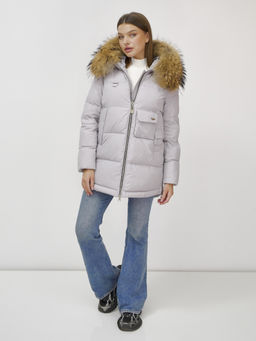 Куртка Бренд Visdeer ПРЕМИУМ КЛАССА зимняя с мехом ЕНОТА, светло-серого цвета  фото 12