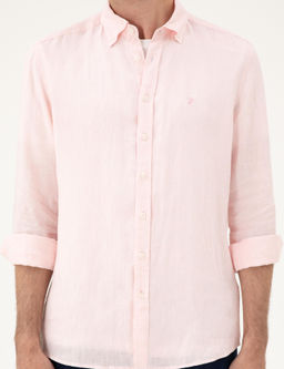 Pembe Regular Fit %100 Keten G_mlek