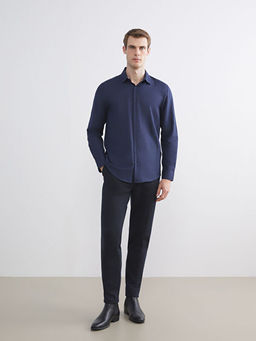 ?nden D??me Kapamal? D?z Uzun Kollu Erkek G?mlek