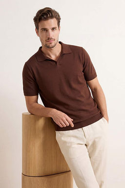 Kahverengi Regular Polo Yaka D_z Polo Yaka T-shirt TMNSS25PO00008 - Trendyolmilla фото 2