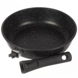 Набор посуды с антипригарным покрытием "Гранит" 4 предмета: сковорода со съемной ручкой д26см, h6,9см, жаровня д26см, h7,5см, кастрюля 4л, д26см, h11см, стеклянная крышка д26см (Россия) Подходит для всех видов плит, включая индукционную.