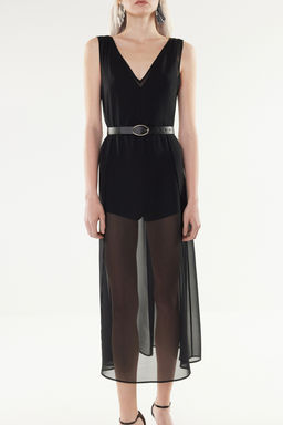 X Yapay Zeka Siyah Ici Tulum Detayl? Suni Deri Kemerli Dokuma Sifon Elbise TPRSS24EL00183 - Trendyolmilla фото 5