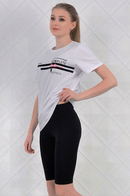 Арт. 5728 Костюм с велосипедками 42-50 (5 шт) Цвет:верх- белый, низ- черный - Калинка фото 4