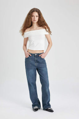 Приталенная футболка с открытыми плечами и короткими рукавами - Defacto фото 5