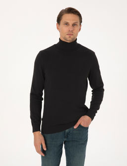 Siyah Slim Fit Bal_k__ Yaka Basic Triko Kazak