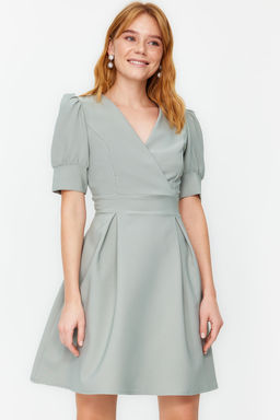 Mint Kruvaze Yaka Skater/Belden Ac?lan Mini Dokuma Elbise TWOSS20EL1639