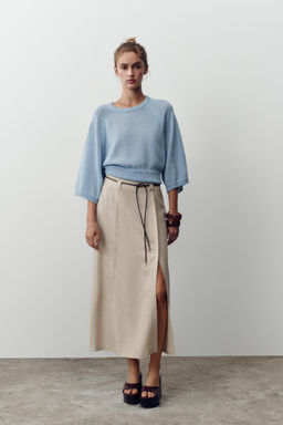 LINEN BLEND MIDI SKIRT WITH BELT - Zara фото 7
