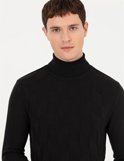 Siyah Slim Fit Bal_k__ Yaka Triko Kazak