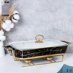 Мармит с подогревом 2 л Черное золото / BG-607-2 /уп 8/ керамическая чаша на подставке с подогревом