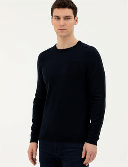 Koyu Lacivert Slim Fit Bisiklet Yaka Triko Kazak - Pierre cardin фото 3