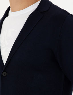 Темно-синий трикотажный кардиган приталенного кроя с v-образным вырезом темно-синего цвета - Cacharel фото 7