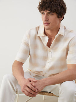 Regular Fit K?sa Kollu Ekose Poplin Erkek G?mlek