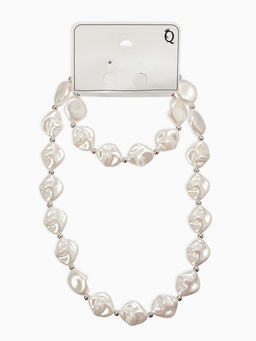 Набор 2 предмета: бусы, браслет «Жемчуг барочный. Ромб», 40/18 см, белый в серебре