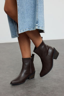 Kahverengi Kad?n 5 cm Blok Topuklu Kovboy Bot TAKAW25BO00033