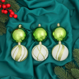 Ёлочные игрушки Агнет, шары новогодние, d=6 см, набор 12 шт., волны, бело-зелёный