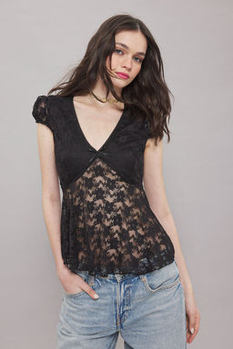 Trendyolmilla Siyah Tul Fitted/Vucuda Oturan Esnek Orme Bluz TWOSS25BZ00049