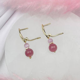 Серьги двойные из мадагаскарского Розового кварца и Кунцита - Радуга самоцветов фото 3