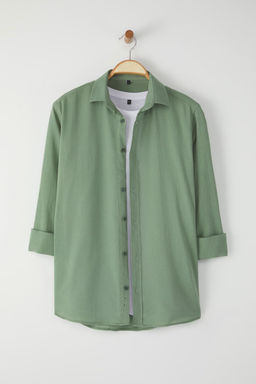 TRENDYOL MAN Haki Regular Fit Apoletli Burusuk Efektli Keten Gorunumlu Gomlek TMNSS23GO00061 - Trendyolmilla фото 5