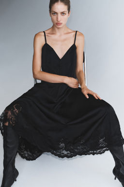 Vestido de sat?n con inserci?n de encaje - H&m фото 3