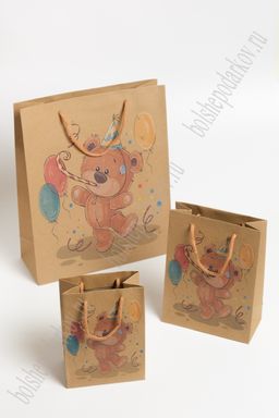 Пакет крафтовый с рисунком "Мишка" 12*16*7 см (12 шт) SF-7169, №3