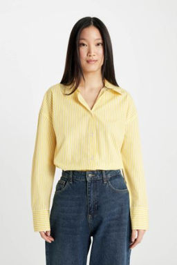 Oversize Genis Kal?p Cizgili Poplin Uzun Kollu Gomlek