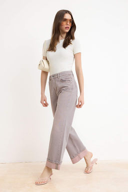 Pembe Paca Katlamal? Vintage Y?kama Yuksek Bel Wide Leg Jeans TWOSS26JE00309