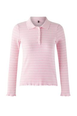 Pembe Fitted/Vucuda Oturan Uzun Kollu Polo Yaka Yar?m Partl? Jakarl? Esnek Orme Bluz TWOAW26BZ00114