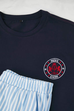 Lacivert Regular Cizgili Orme Pijama Tak?m? TMNAW26PT00056