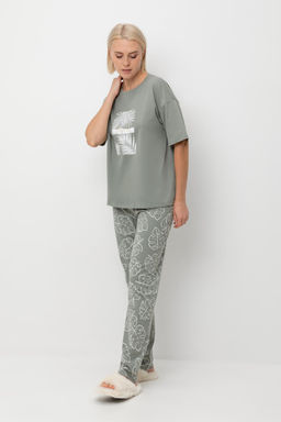 Е 20142/зеленый чай,тропические листья пижама жен