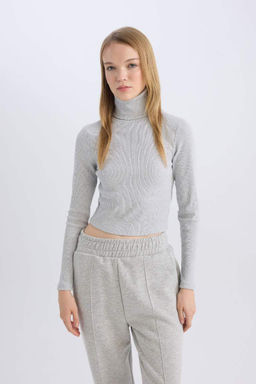 Классная облегающая водолазка в рубчик, базовая однотонная футболка с длинными рукавами - Defacto фото 3