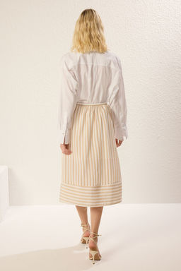 TRENDYOLMILLA Bej Onden Dugme DEtayl? Cizgili A-Line Midi Boy Dokuma Etek TWOSS25ET00079 фото 6