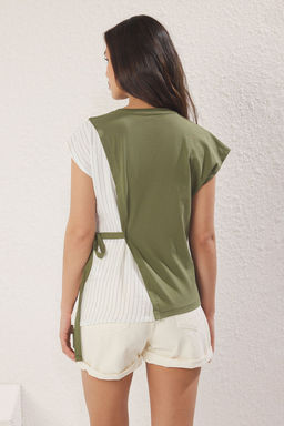 Haki Dokuma Garni ve Baglama Detayl? Relaxed/Rahat Kal?p Orme Bluz TWOSS25BZ00094