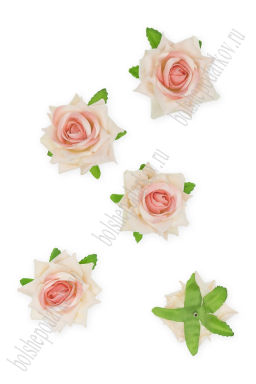 Головки цветов "Роза" 6 см (5 шт) SF-7874, белый/розовый персик