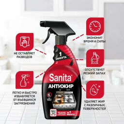 SANITA спрей д/кухни 1 минута 500мл Антижир NEW